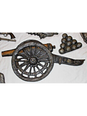 Vintage Florestone Civil War Cannon & Cannonballs 33" Molded Stone Wall Plaques